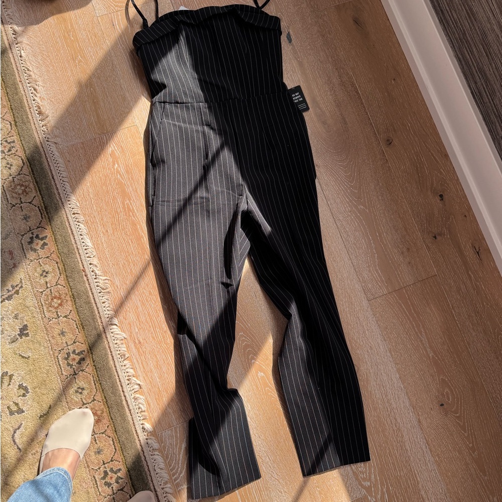 Express Black Pinstripe Straight-Leg Jumpsuit